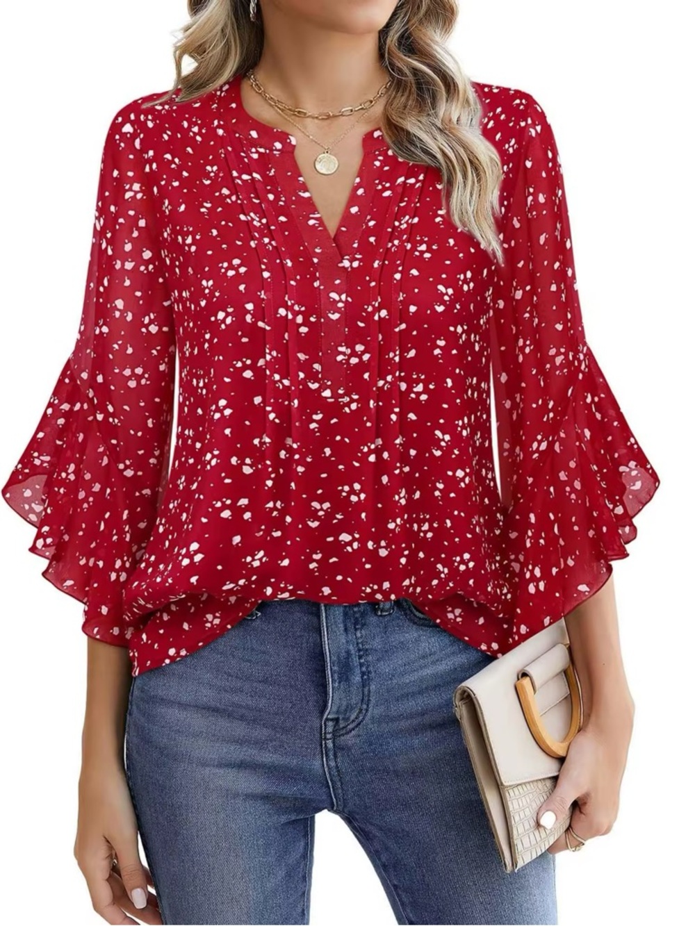 Red Speckled Tunic Blouse
